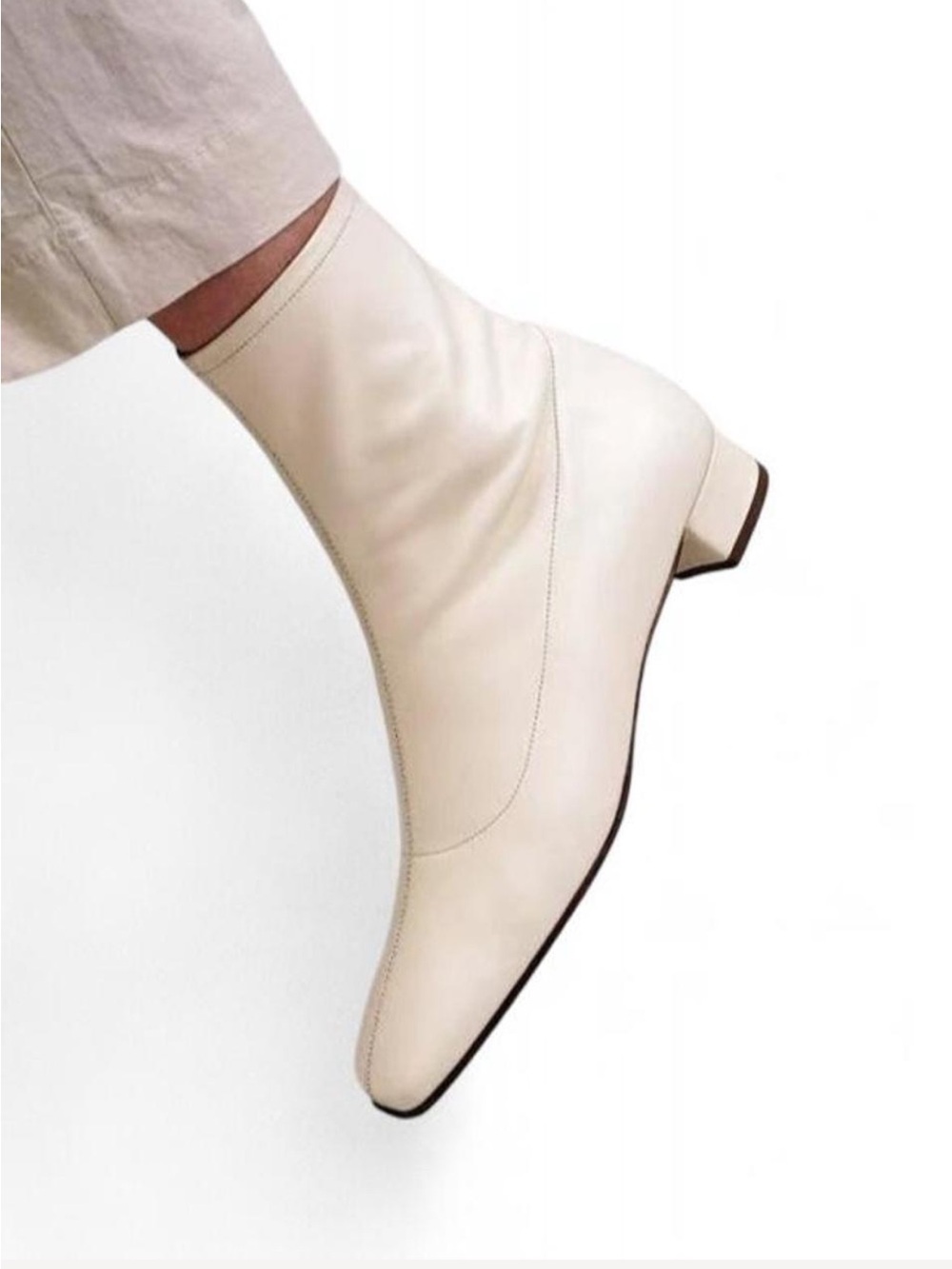 BY FAR Este Cream Leather Ankle Boots Women EU 38 Square Toe Block Heel